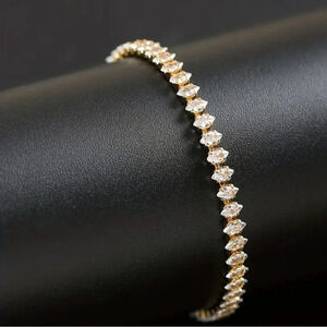 Gold Plated Marquise Tennis Bracelet Simulated Diamond Elegant Sparkle NWT